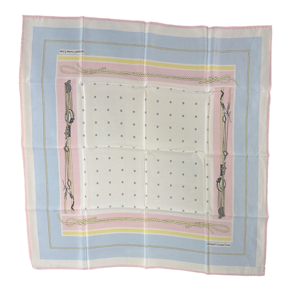 Royal‎ Cruise Line Vintage Nautical Silk Scarf Pink White Blue Rope Crown